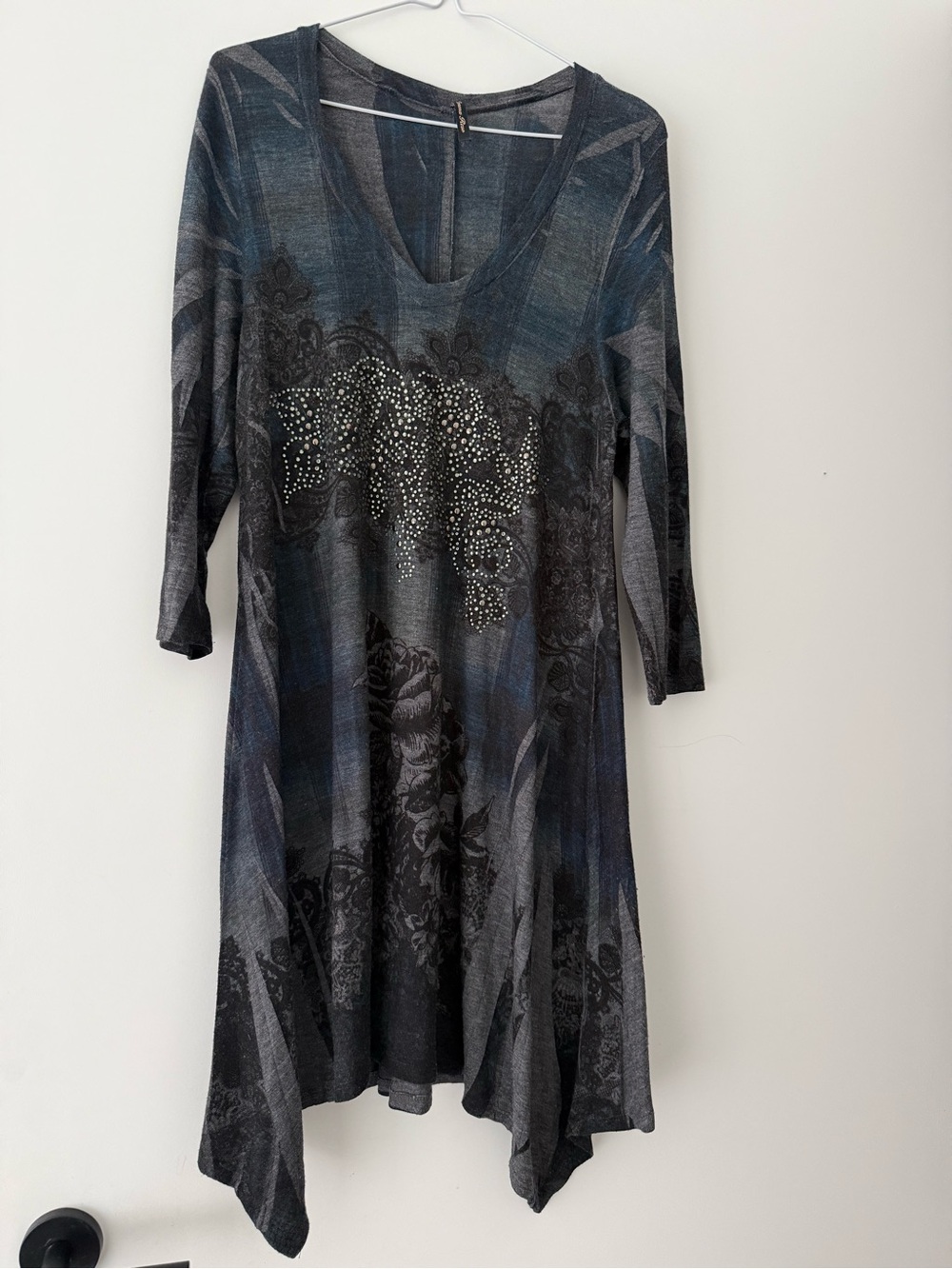 Vintage Emma Rose Dress, Dark Gray with Rhinestones and studs SizeS